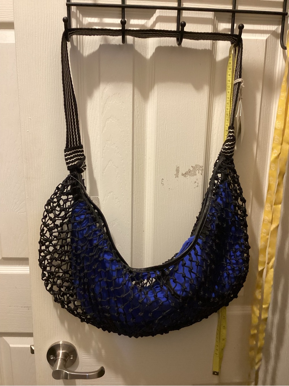 Free People Black Net Shoulder Bag with Blue Lining